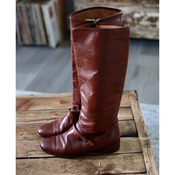 Vtg. 70s 3602 Brown Knee High Leather Festival Boots 7 - Picture 1 of 8
